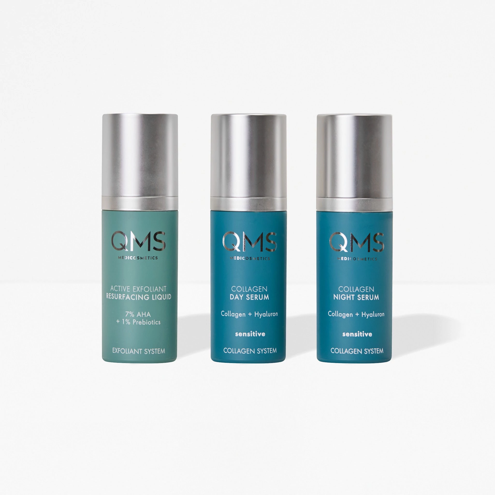 DAY & NIGHT 3-STEP ROUTINE SET SENSITIVE – Nappali, éjszakai kollagén és gyümölcssavas hámlasztó érzékeny bőrre – 3 x 30 ml